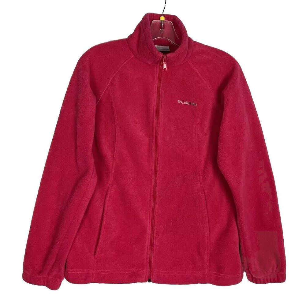 Columbia Women Dark pink fleece‎ jacket Size S full front zip Pockets